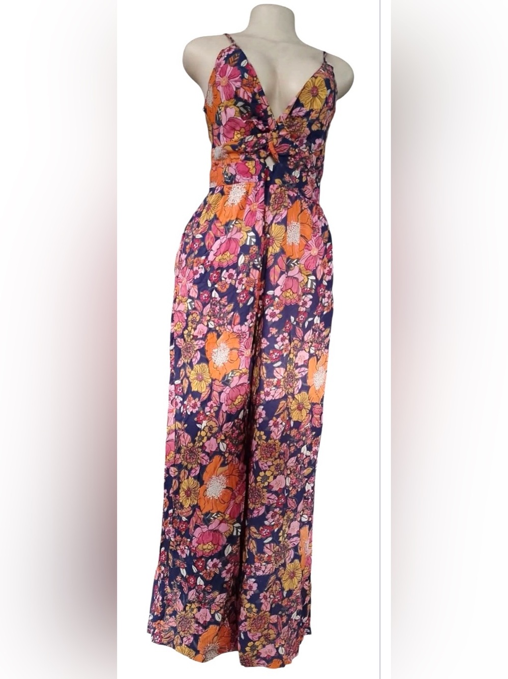 NWT Angie floral wide leg sleeveless jumpsuit navy flowy - Picture 6 of 6